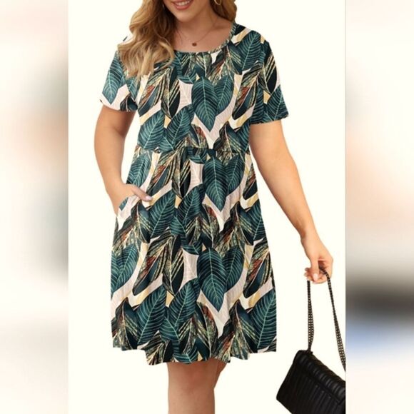 NWT Auselily Soft Knit Empire Dress Tropical - Picture 1 of 10